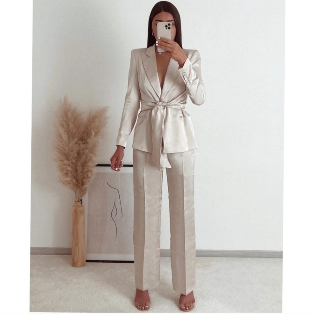 Zara Cream Satin Pantsuit
